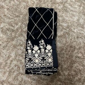 Black and gold embroidered velvet shawl wrap